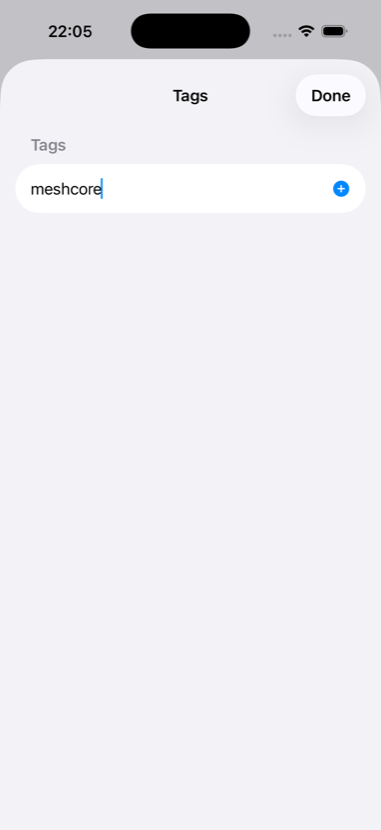 The Tags editor for a feed, with a text field for adding a new tag